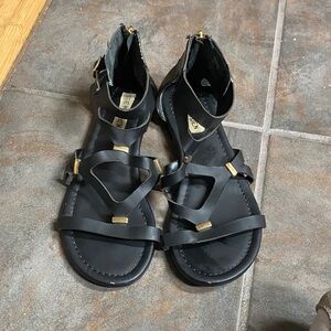 Steve Madden Black Gladiator Sandals with Gold Accents